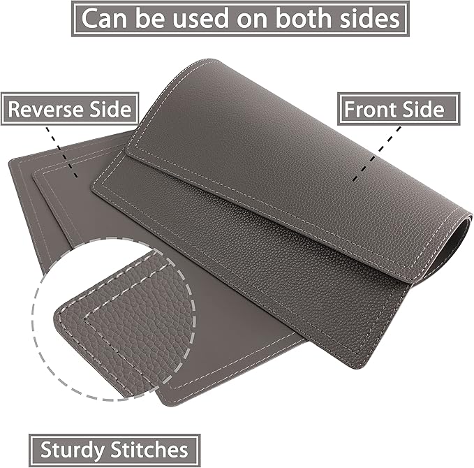 Set of 8 Faux Leather Placemats, PU Table Mats, Waterproof, Stain Resistant, Heat Resistant, Non-Slip Easy to Clean for Kitchen Dining Table,Conference Table C Grey Rectangle
