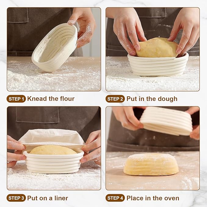 6 Inch Bread Banneton Proofing Basket Oval Mini Banneton Basket Set of 6, Small Sourdough Bakery Bowls with Liner Rattan Sourdough Baking Supplies for Home Bread Making and Baking
