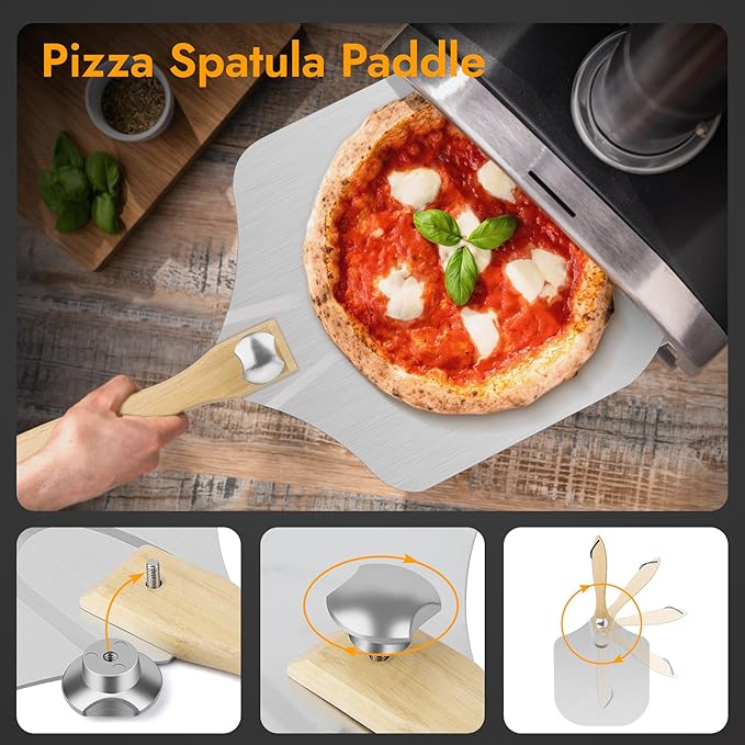Pizza Peel, 12" x 14" Pizza Spatula for Oven, Aluminum Pizza Paddle with Cutter Scraper Pastry Brush, Pizza Peels Oven Accessories for Baking Homemade Pizza Dough Bread