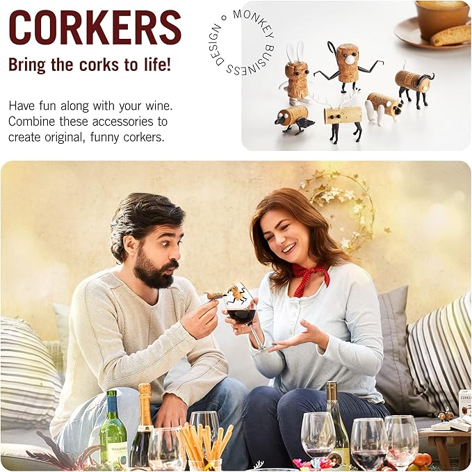 Corkers Animals Wine Accessories by Monkey Business, Collectible Novelty Gift, Pack of 6 Different Figurine Crafting Parts for Corks