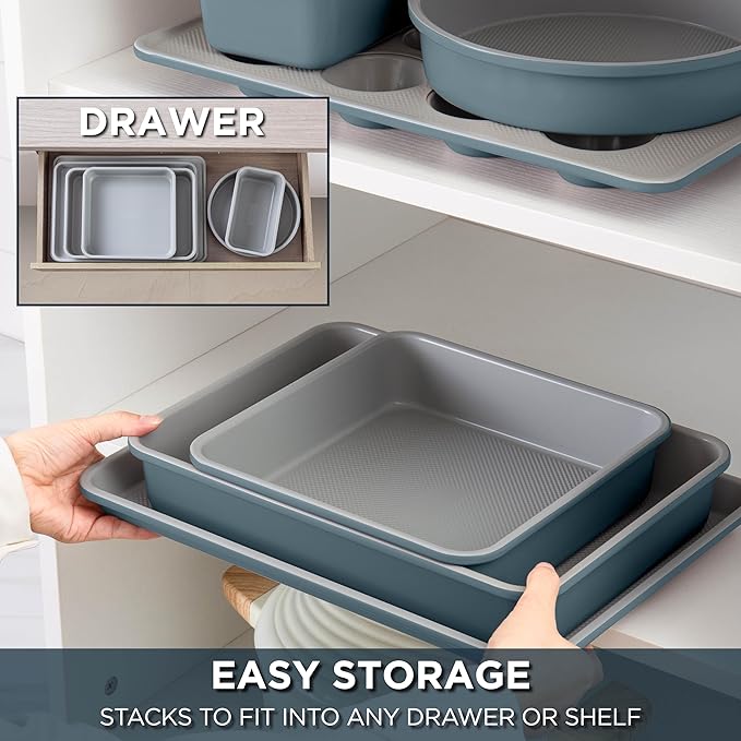 Country Kitchen Nonstick Stackable Bakeware Set - Durable, Easy Release Baking Set, Navy, 6 Pcs