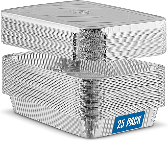 PLASTICPRO 25 Pack Aluminum Pans 12.5'' x 9" Disposable Pans with Covers Heavy Duty 4 lb Foil Pans for Baking and Cooking