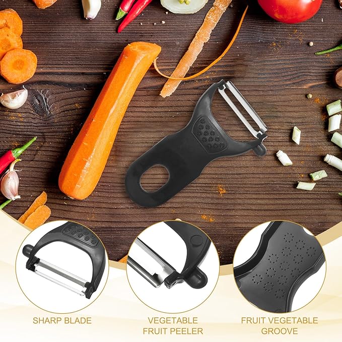 uxcell Vegetable Peeler Set, 4.5 Inch Stainless Steel Potato Peeler for Apple Fruits Black
