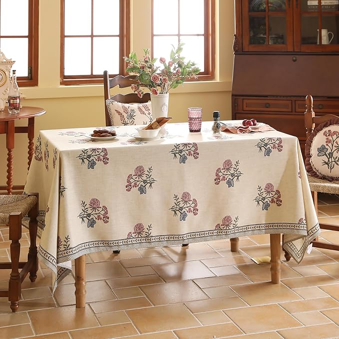 French Tablecloth for Rectangular Tables,Linen Table Cloth with Colorful Flowers Pattern,Heavy Durable Table Cover for Dining Thanksgiving Kitchen Decor Party Banquet Christmas,67"*118"