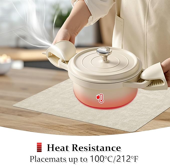 FROMHEART Faux Leather Placemats Set of 8–Waterproof,Heat/Oil Stain-Resistant PU Table Mat–Reversible,Non-Slip,Easy to Clean Place Mats for Kitchen,Dining,Indoor/Outdoor,(Beige,11.8" x 17")