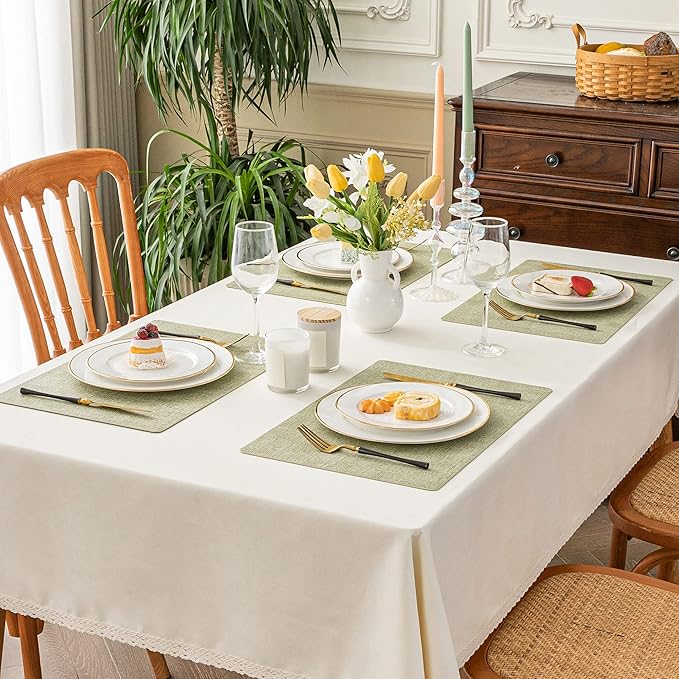 Romanstile Vinyl Placemats Set of 8-12 X 18 Inch - Heat Resistant Place Mats 100% Waterproof Oilproof Wipeable Reversible Faux Leather Table Mats for Kitchen/Dining/Party/Outdoor, Grass Green