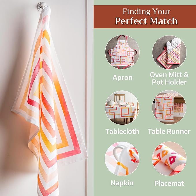 Maison d' Hermine Kitchen Towels Set of 3 100% Cotton 27.50" x 20" Reusable Cloth Tea Dish Towels Absorbent with Hanging Loop for Kitchen, Home, Dining, Cocktail Parties Spring/Summer (Summer Maze)