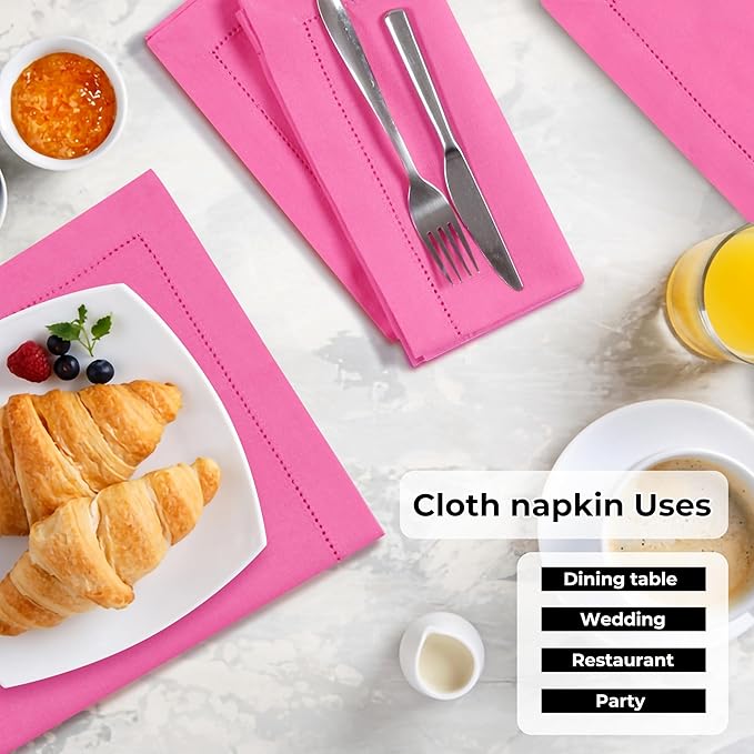 Bedding Craft Cotton Cloth Napkins Set of 12 – 18x18 Wild Orchid Design Hemstitched – Machine Washable Dinner Napkins for Weddings, Thanksgiving, Christmas & Daily Dining