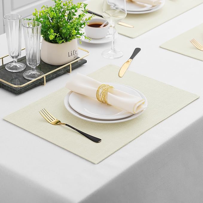 Homaxy Cloths Placemats for Dining Table Set of 4, Heat Resistant Washable Cotton Linen Blend Table Mats, Easy to Clean Place Mats for Indoor Outdoor Party Kitchen Decoration, 13" x 19", Cream