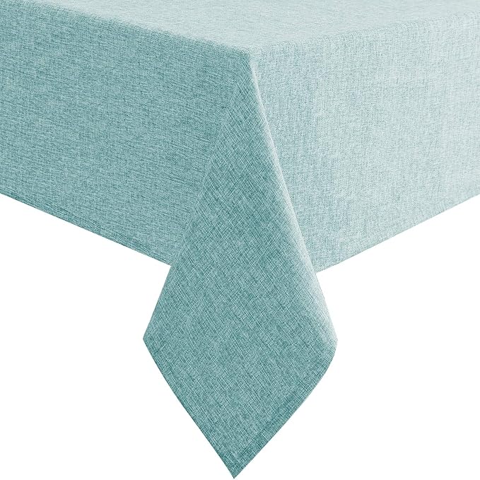 Hiasan Faux Linen Rectangle Tablecloth - Wrinkle and Stain Resistant Washable Table Cloth for Kitchen Dining Room Holiday Table Cover for Party Dinner, Aqua, 30 x 60 Inch