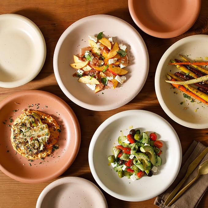 Bloomhouse - Two Time Oprah's Favorite Things Winner - Corsica Clay 16 Piece Stoneware Rustic Reactive Glaze Dinnerware Set - Stackable Plates and Bowls Set. Service for 4 - Matte Assorted Colors