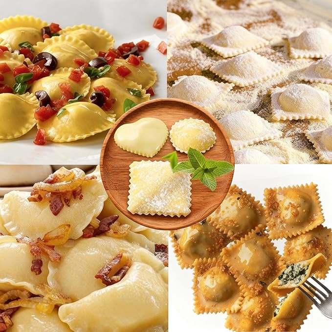 Artpico Ravioli Stamp Maker Cutter Roller Wheel Set of 5 Pasta Making Kit Wooden Handle Fluted Edge for Ravioli Press Cutter Pastry Dumplings Lasagna Pierogi Dough cut