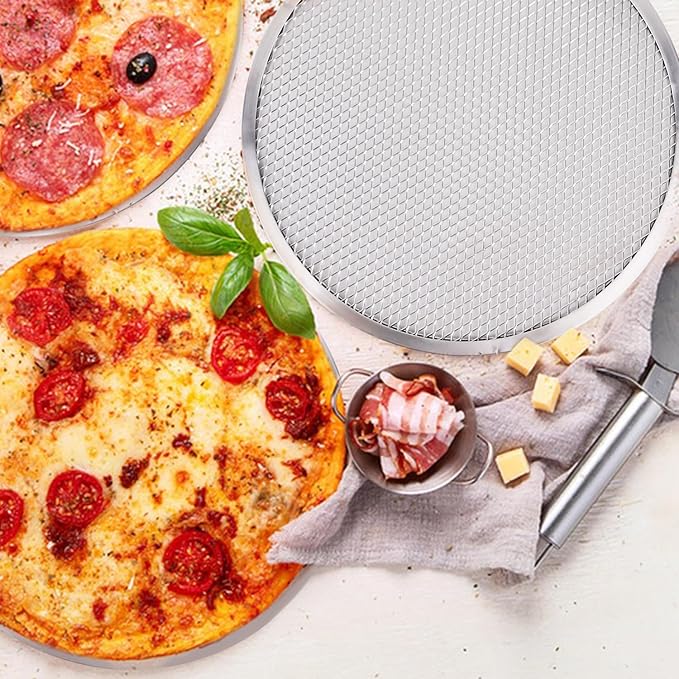 8 Pcs 12 Inch Pizza Pan with Holes Aluminum Mesh Pizza Screen Seamless Round Mesh Pizza Tray for Oven Nonstick Baking Pizza Sheet for Home Kitchen Bakery Restaurant BBQ Party Cookware Supplies