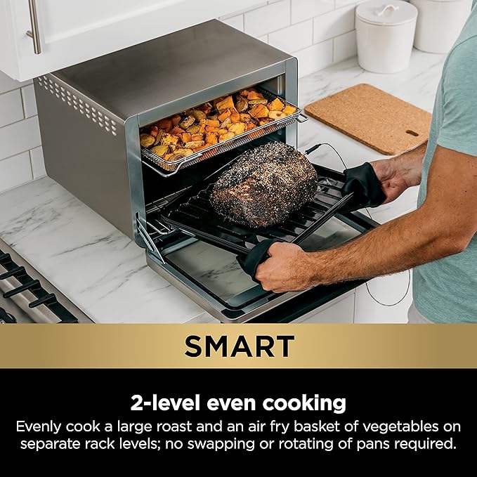 Ninja DT251 Foodi 10-in-1 Smart XL Air Fry Oven, Bake, Broil, Toast, Roast, Digital Toaster, Thermometer, True Surround Convection up to 450°F, includes 6 trays & Recipe Guide, Silver