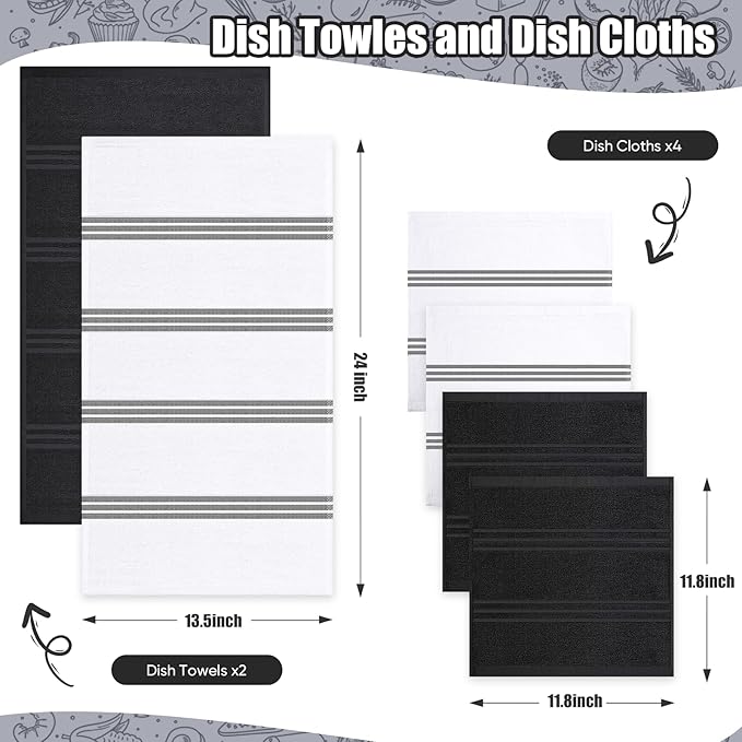 Dish Towels and Dishcloths with Oven Mitts Sets- 100% Cotton Tea Towels for Kitchen- 500 F Heat Resistant Oven Mittens 7.5"x12", Durable Dish Cloths 11.8"x11.8", Absorbent Dish Towels 13.5"x24"