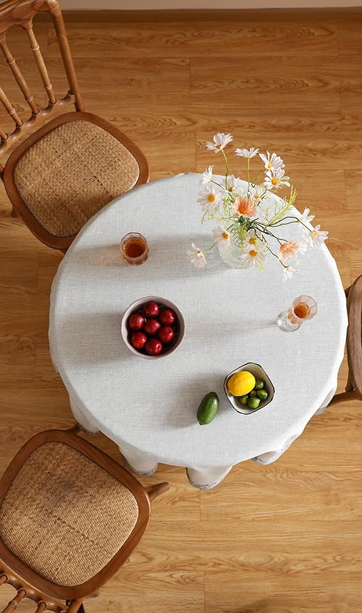 Floral Tablecloth for Round Tables,Linen Table Cloth with Thorny Vine Flower Pattern,Heavy Durable Table Cover for Dining Thanksgiving Kitchen Decor Party Christmas,Diameter 55"