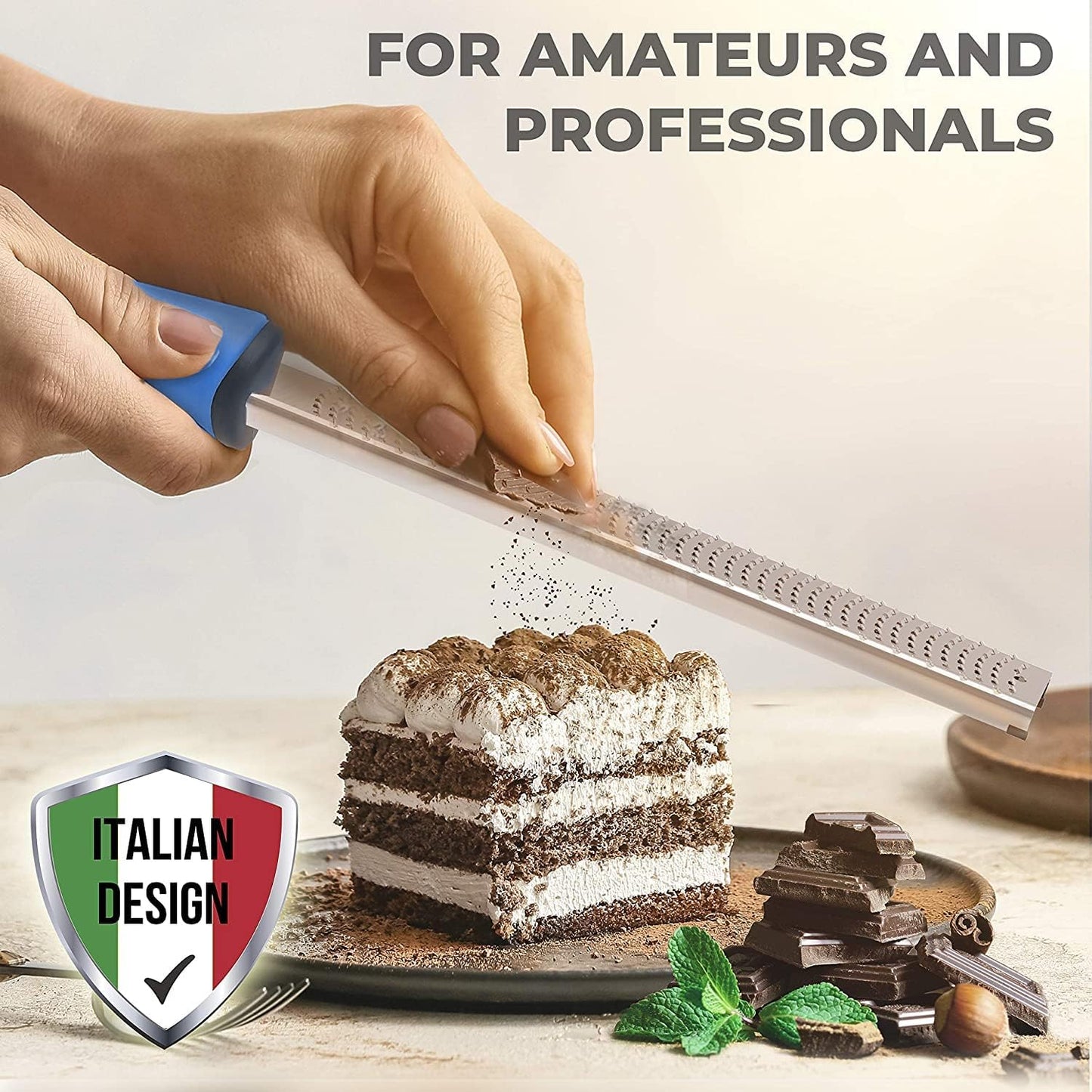 Stainless Steel Cheese Grater & Lemon Zester w/Extra Sharp Blade - Perfect for Lemon, Parmesan, Garlic, Chocolate - Spice Up any Dish in Seconds w/Your Premium Citrus Hand Grater with Handle - Blue