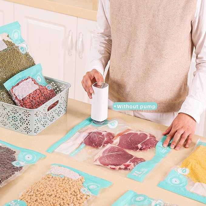 Sous Vide Bags Reusable, BPA Free Food Vacuum Sealer Bags, Double-sided 20C, Vacuum Food Storage Bags for Sous Vide Cooking/Microwave Heating, 20pcs Vacuum Zipper Bags (10.2x13.4inch)