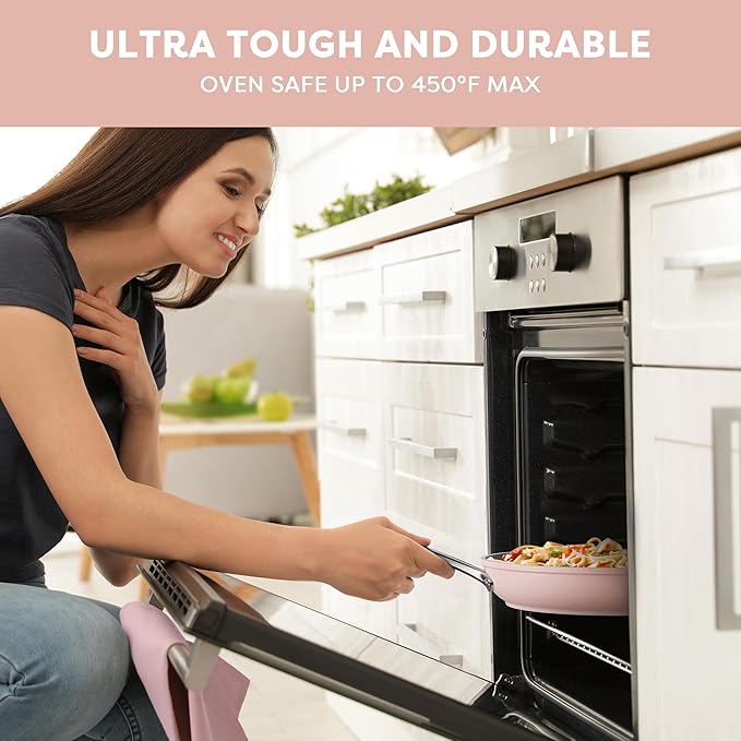 CIARRA Nonstick Ceramic Frying Pan, Non Toxic, PTFE & PFOA Free, Oven Safe & Compatible with All Stovetops, 10.2 Inches, Pink