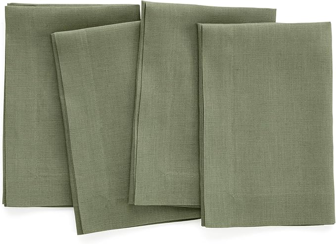 Solino Home Linen Napkins Set of 4-100% Pure Linen Oil Green Dinner Napkins Cloth 20 x 20 Inch for Fall, Autumn, Thanksgiving, Christmas - Fete, Handcrafted and Machine Washable
