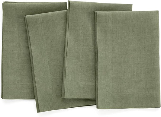 Solino Home Linen Napkins Set of 4-100% Pure Linen Oil Green Dinner Napkins Cloth 20 x 20 Inch for Fall, Autumn, Thanksgiving, Christmas - Fete, Handcrafted and Machine Washable