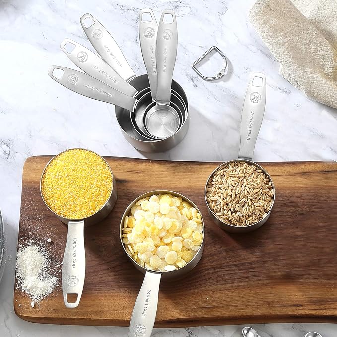 Stainless Steel Measuring Cups, 8 Piece Heavy Duty 18/8 Steel Measuring Cups Set