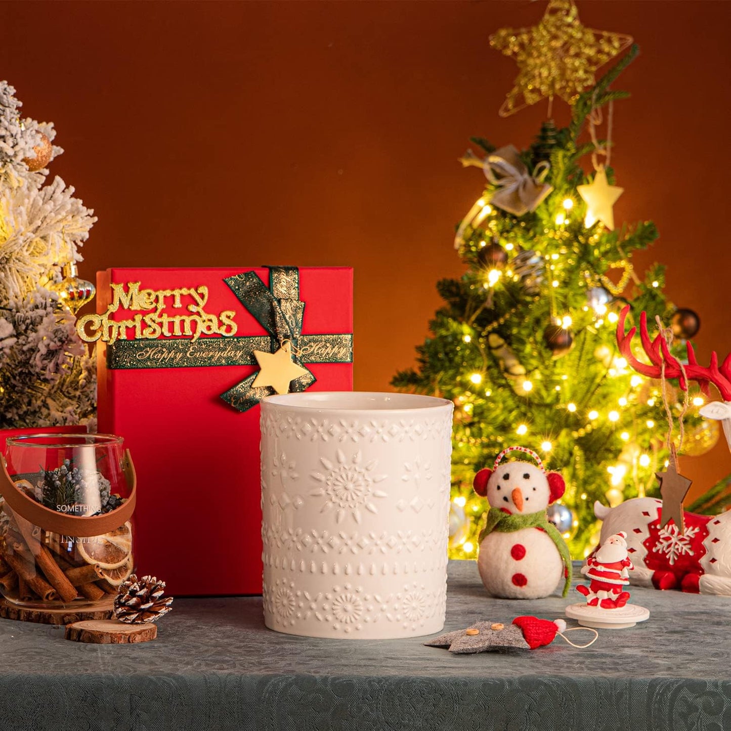 LOVECASA Extra Large Kitchen Utensil Holder, 7.2" Ceramic Farmhous Utensil Holder For Kitchen Countertop Décor With Heavy And Sturdy Base, Utensil Crock Organizer, White