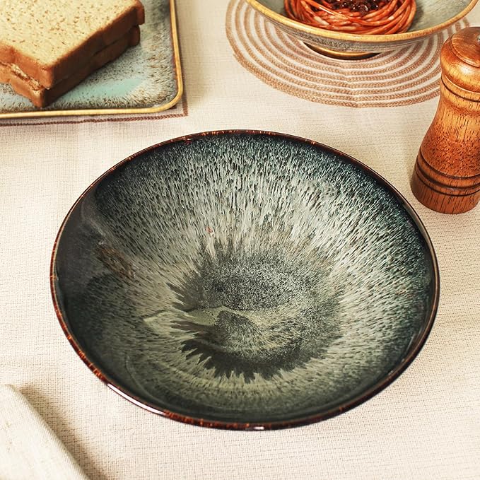 Ceramic Japanese Ramen Noodle Soup Bowl Set of 2, For Ramen, Pho, Soup, Salad, pasta, Asian Dishes,Udon noodles,Chinese Large Ramen Bowl - Microwave dishwasher oven safe, Black 8.2 Inch