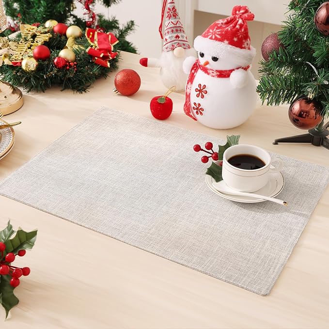 Homaxy Cloths Placemats for Dining Table Set of 4, Heat Resistant Washable Cotton Linen Blend Table Mats, Easy to Clean Place Mats for Indoor Outdoor Party Kitchen Decoration, 13" x 19", Beige