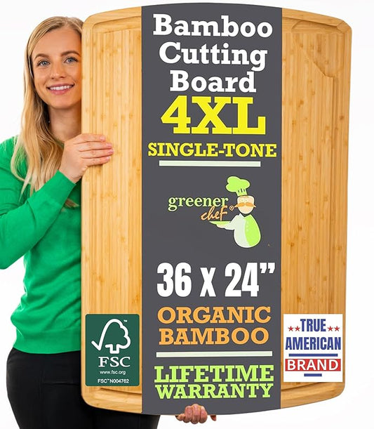 4XL Bamboo Butcher Block Cutting Board - Extra Large Cutting Boards for Kitchen 36 x 24 - Wood Countertop 24 x 36 Cutting Board - Single Tone