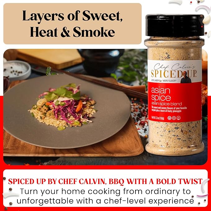 Asian BBQ Seasonings and Rubs for Beef, Salmon & Chicken, Asian Seasoning with Pineapple Ginger & Chili Flakes Sesame Seeds, Scallions | Seafood Seasoning and Spices for Cooking | Kosher, Non-GMO, Vegan, Gluten-Free - 5.3 Oz