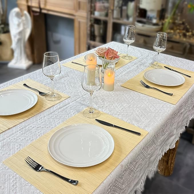 ANDSTAR Set of 4 Pcs Bamboo Placemats Sushi Rolling Mat Japanese Style Natural Anti-Slip Bamboo Placemats Washable Heat-Resistant Table Mats for Dining Room and Kitchen（Natural Color）