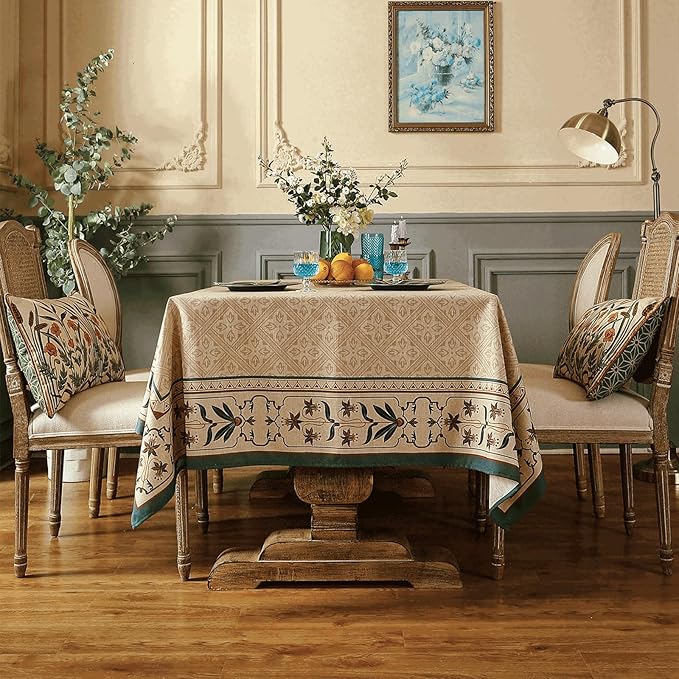 patdrea French Linen Tablecloth Soft Durable Floral Table Cloth Designer Kitchen Dining Tablecloth for Rectangular Tables for Parties Christmas 55"x 87"