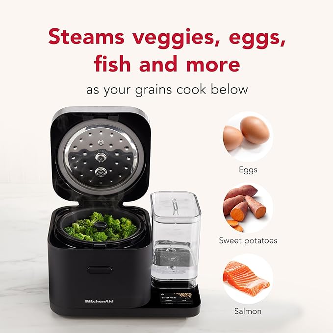 KitchenAid Grain and Rice Cooker 8 Cup with Automatically Sensing Integrated Scale + Water Tank, KGC3155, Black Matte