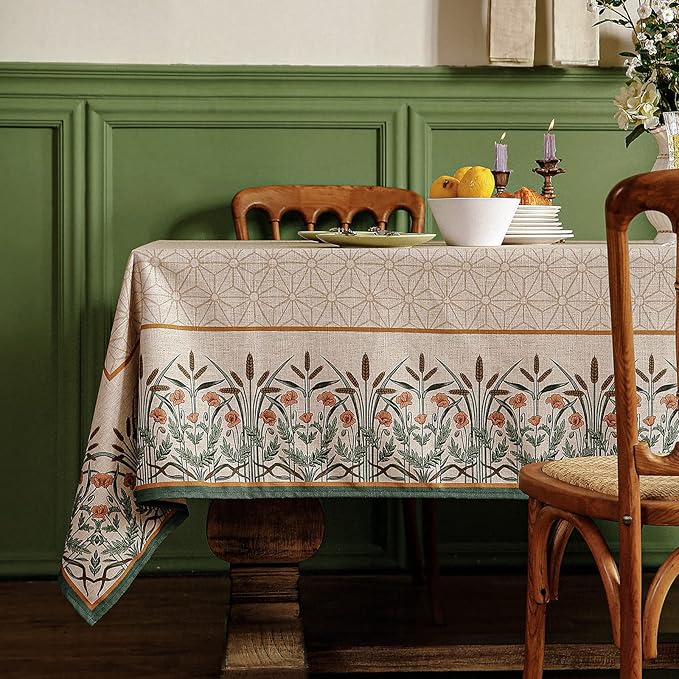 patdrea Floral Linen Table Cloth Durable Breathable Tabletop Cover Decorative Kitchen Dining Tablecloth for Rectangular Square Tables for Parties,Holiday,Christmas,55"*55"