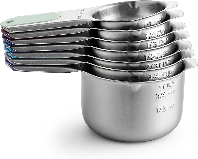Spring Chef Magnetic Stainless Steel Measuring Cups, Patented, Kitchen Tools with Easy to Read Markings for Measuring Dry or Liquid Ingredients, Set of 7, Winter Frost