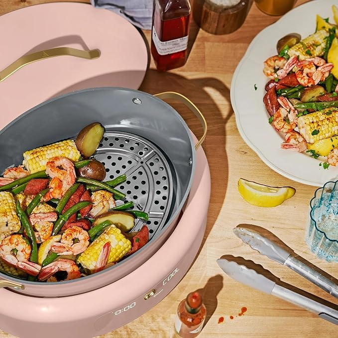 Beautiful 10-in-1 Electric Multi-Cooker by Drew Barrymore, 6-quart, digital display, 10 cooking functions, non-stick pot, easy one-touch control (Rose)