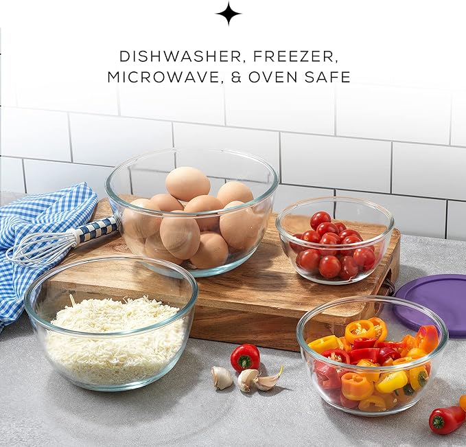 JoyJolt Very Peri 8pc Glass Mixing Bowls with Lids Set - Large Nesting Bowls, 2 Qt, Durable, Dishwasher & Microwave Safe