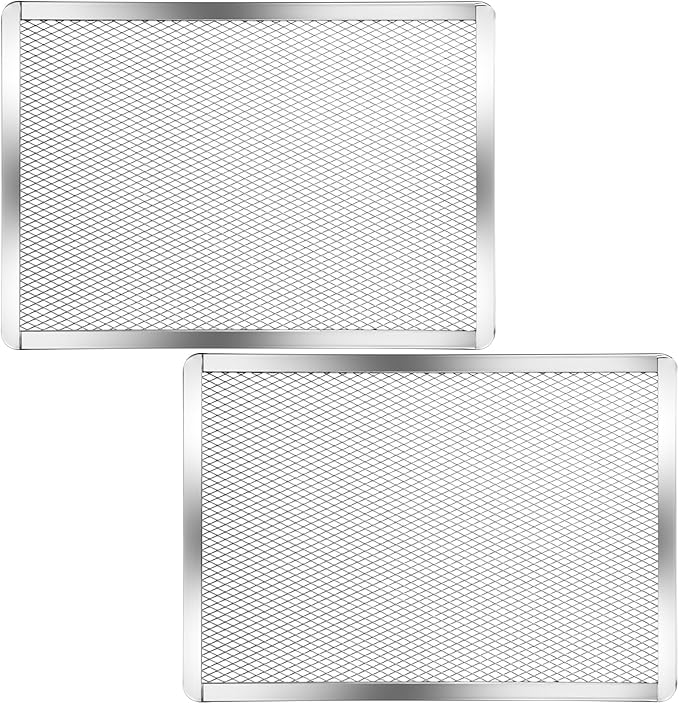 2 Pcs Pizza Screen, 11 x 15.7 Inch Rectangular Aluminum Pizza Pan Restaurant-Grade Flatbread Screen Pizza Crisper Pan, Stainless Steel Cooling and Baking Rack Set, Oven-Safe