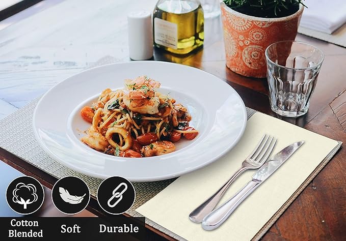 Ruvanti Cloth Napkins Set of 6, 18x18 Inches Napkins Cloth Washable, Soft, Durable, Absorbent, Cotton Blend. Table Dinner Napkins Cloth for Hotel, Lunch, Restaurant, Wedding Parties - Ivory