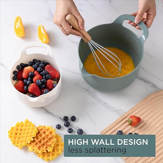 COOK WITH COLOR Nesting Plastic Mixing Bowl Set with Pour Spouts and Handles, Green, 4 Piece Non-Slip