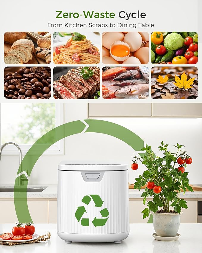 Electric Composter for Kitchen, 2.5L (Max 3.3L) Smart Countertop Compost Bin with Auto-Cleaning | Odorless | Low Noise | LED Display, Turns Food Waste to Fertilizer, Food Composter for Home