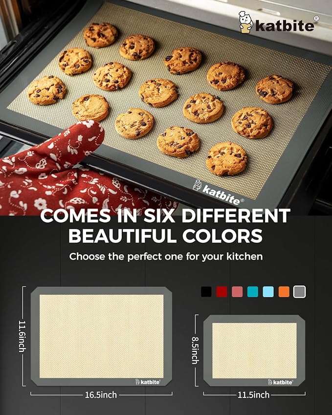 Silicone Baking Mat, Katbite Large Baking Mat Set of 3-2 Half Sheets Mats (11 5/8" x 16 1/2") + 1 Quarter Baking Sheets, Reusable & Nonstick Bakeware Mats for Cookies, Macarons, Bread and Pastry
