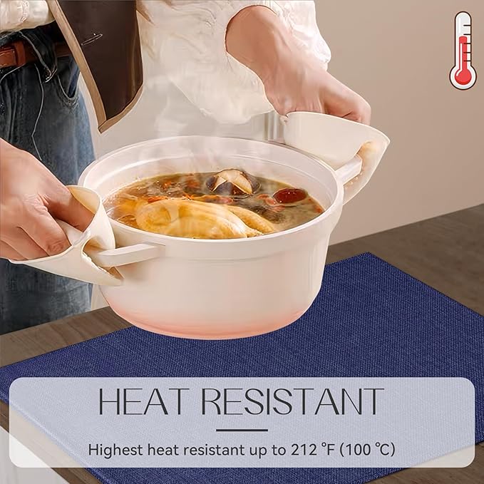 Romanstile Cloth Placemats Set of 8-12 x 18 Inch, Heat Resistant Double Layered Thickened Burlap Place Mats, Washable Faux Linen Farmhouse Table Mats for Kitchen/Dining/Party/Outdoor, Navy Blue