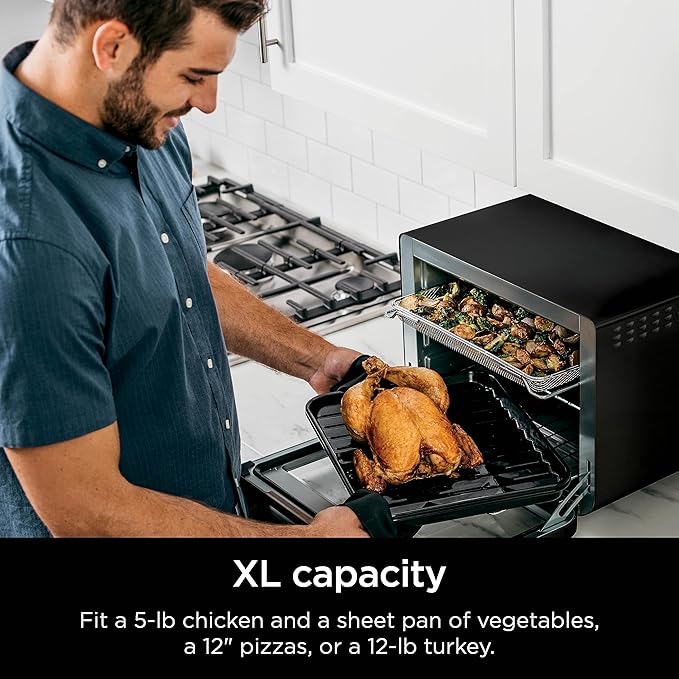 Ninja DT202BK Foodi 8-in-1 XL Pro Air Fry Oven, Large Countertop Convection and Digital Toaster Oven, 1800 Watts, Black, 12 in.