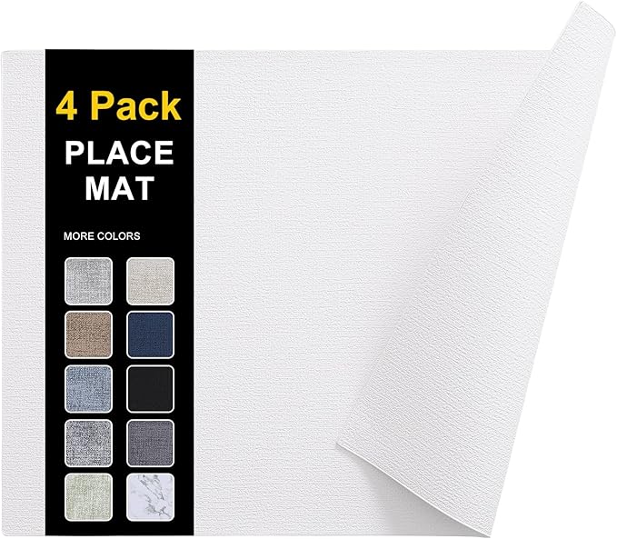 homing Faux Leather Heat Resistant Placemats 4 Packs, Waterproof Wipeable Dining PU Place Mats for Indoor & Outdoor, Easy to Clean, White