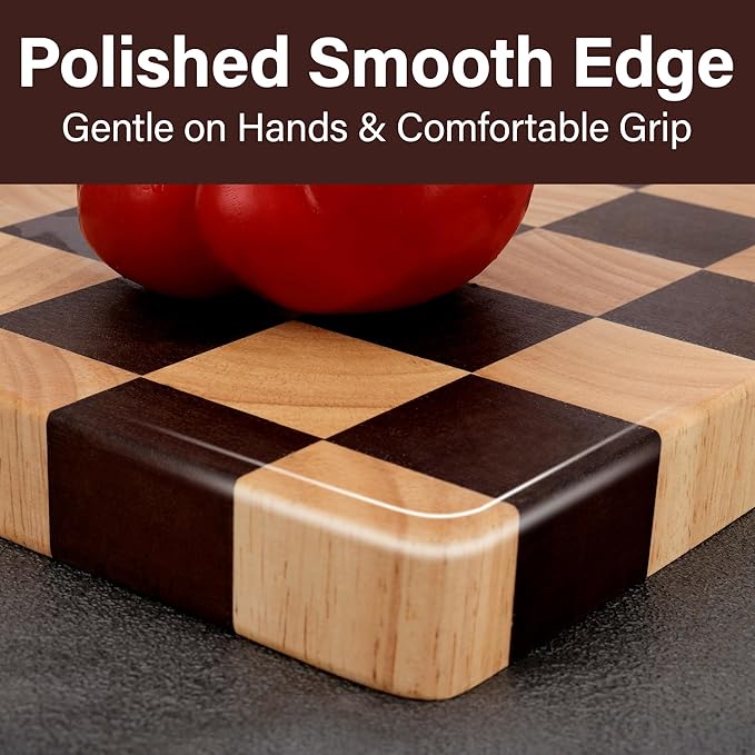Wooden Cutting Board 15 x 10 in, Wood Checkerboard Chopping Board for Kitchen, Serving Tray Charcuterie Board for Meat, Fruit, Cheese, Bread