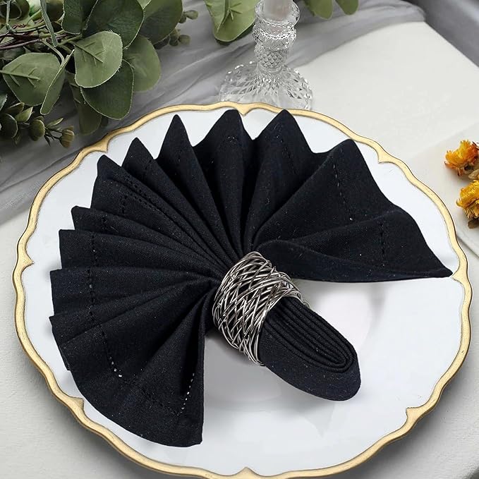 Black Cloth Napkins Set of 12, 18x18 Inch, Absorbent Cotton Blend Washable and Reusable Dinner Napkins for Table, Thanksgiving, Christmas, Wedding, Restaurant, Kitchen & Everyday Use