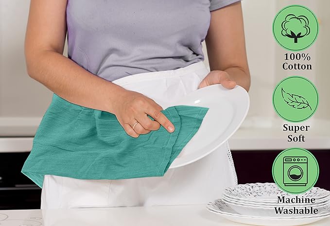 RUVANTI Flour Sack Towels 6 Pack 28x28 Inch, 100% Cotton Tea Towel, Reusable, Machine Washable, Absorbent BarTowels - Dish Cloth Perfect for Drying Dishes & Cleaning - Turquoise
