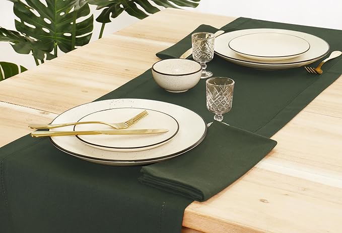 PurpleEssences Set of 12 Cloth Dinner Napkins 100% Cotton 18x18 Inch - Soft Durable Washable - Ideal for Farmhouse Party Christmas Holiday Winter - Perfect Everyday Use Table Linen - Olive Green